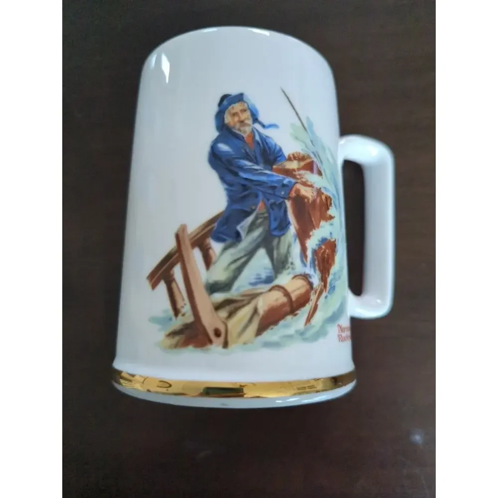 Norman Rockwell Museum Set of 4 Nautical Theme Coffee Mug/Cup, 1985 Gold Trim